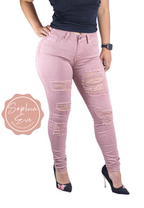 Distressed Pink "Jean" Jeggings