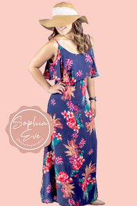 Navy Blue Maxi Flower Dress